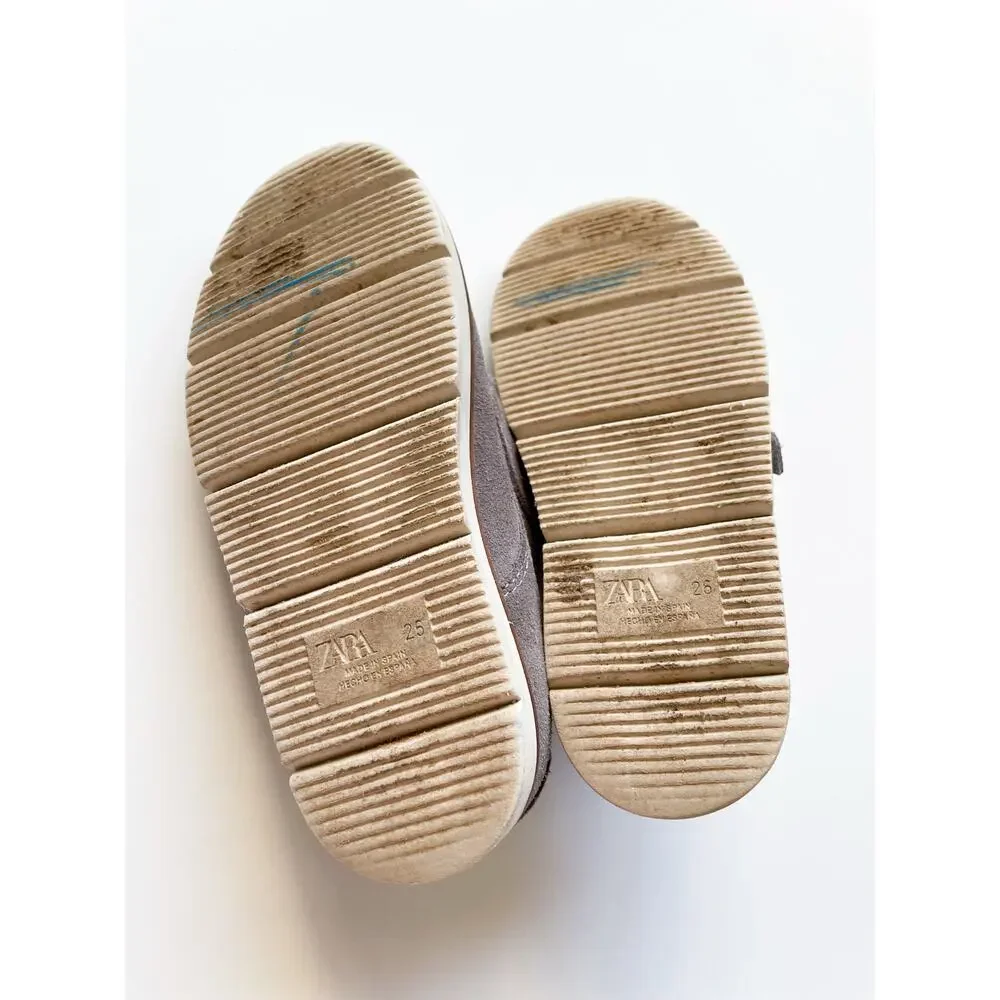 Zara Boy's Grey Suede Leather Monk Loafer Shoes Size 25 3/4 Years